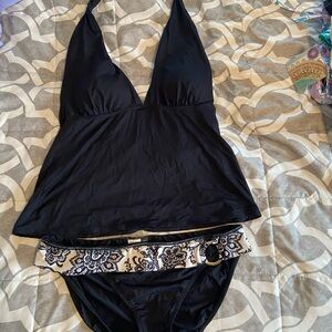 Black Halter Tankini with Paisley Bottom